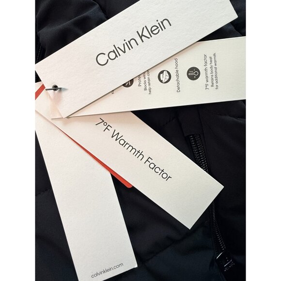 Calvin Klien New with Tags Black Puffer Jacket Detachable Hood Zip Pockets - Picture 7 of 9